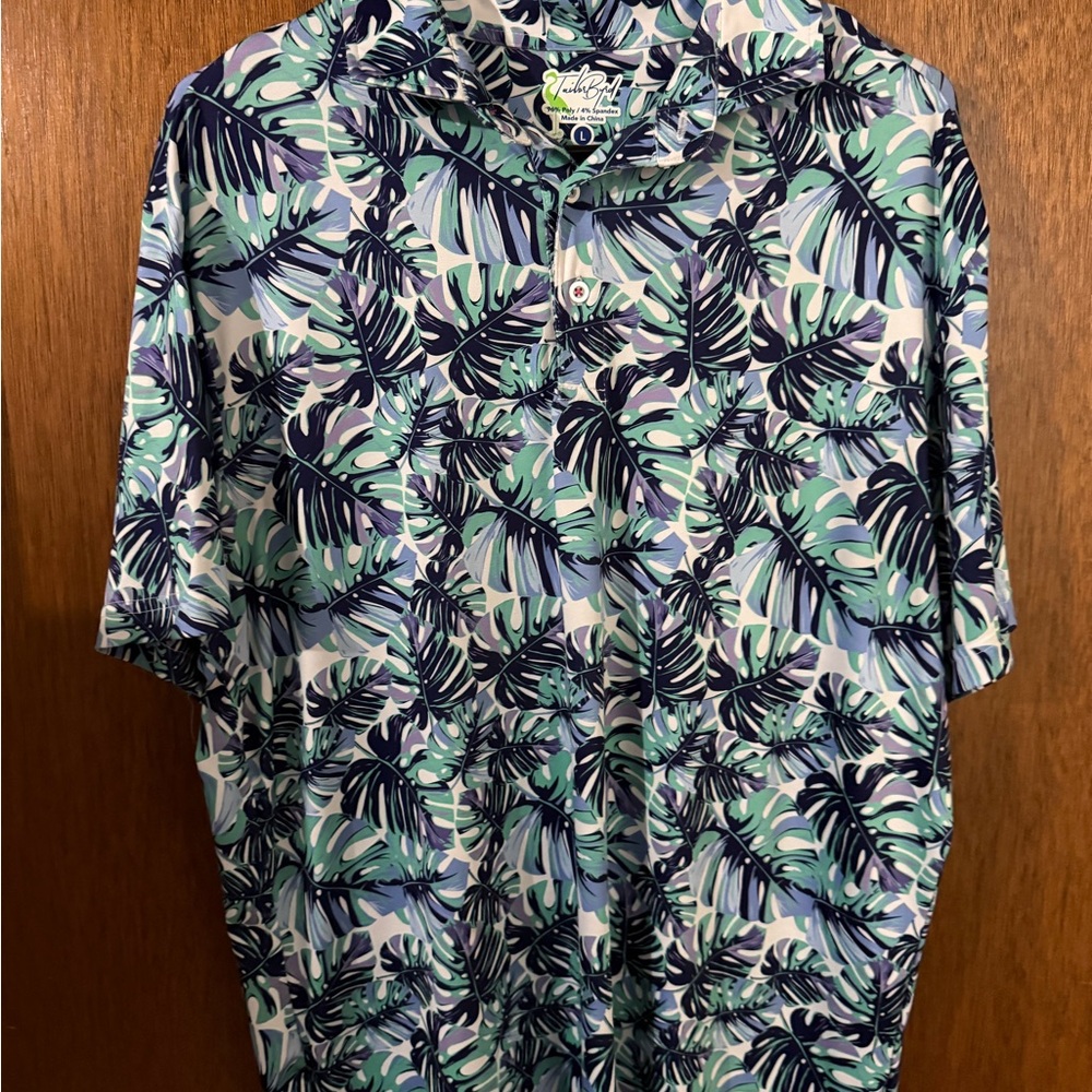 Tailorbyrd Blue and Green Casual Button Down Shirt with Tropical Flair